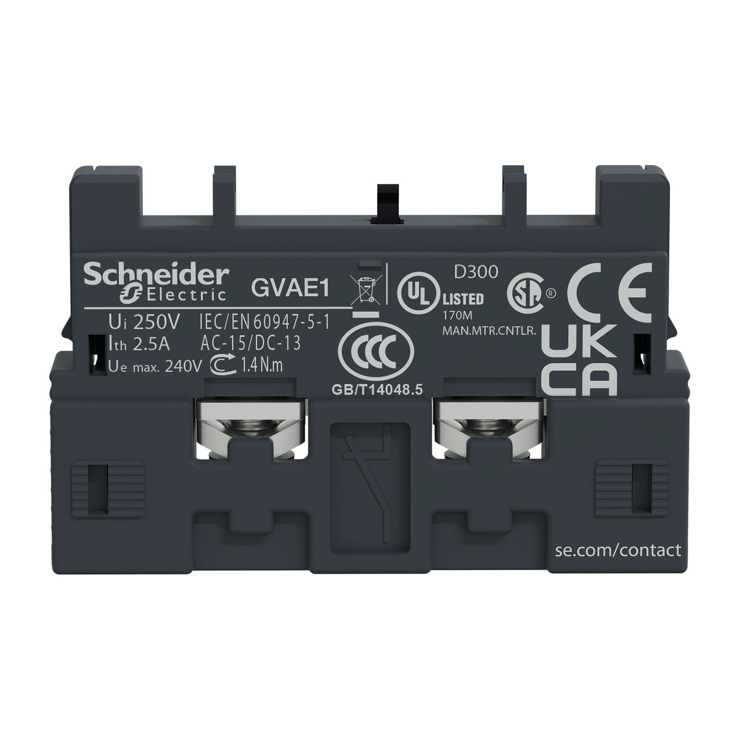 Picture of Auxiliary Contact Block, TeSys GV2, TeSys Deca,1NO/NC,front mounting,for GV2