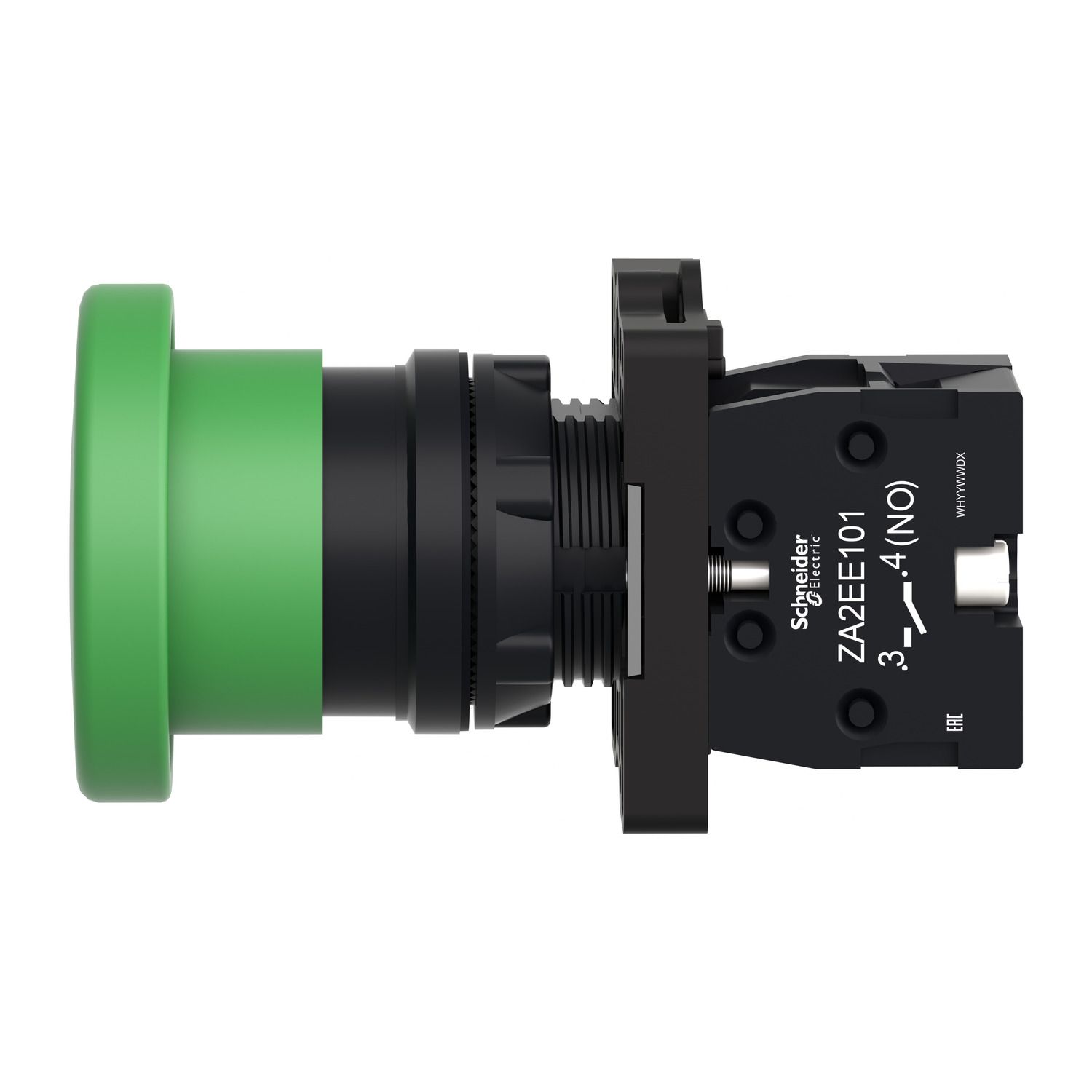 Picture of Complete push button, Easy Harmony XA2, plastic, green mushroom head 40mm, 22mm, 1NO