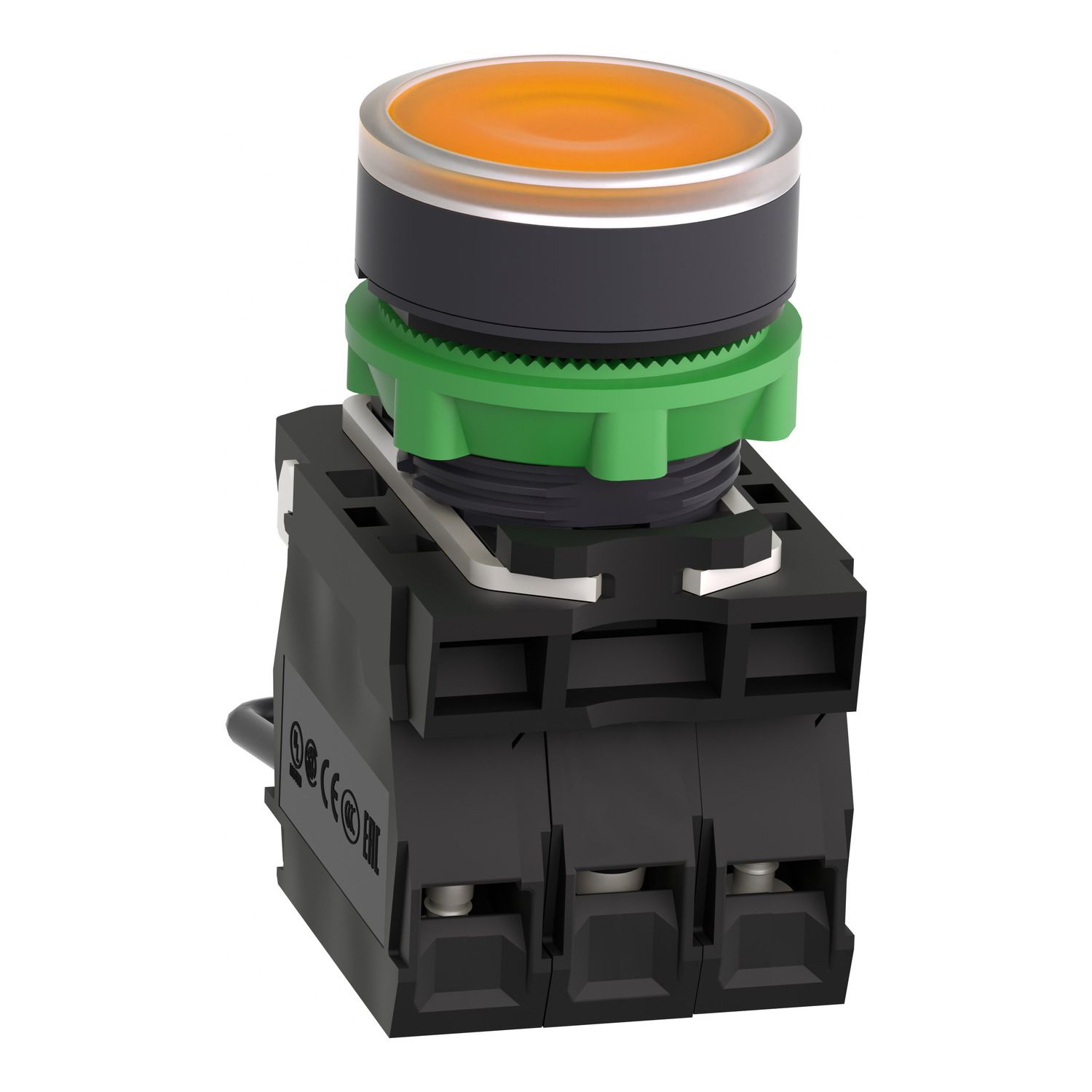 Picture of Push-to-test pilot light, Harmony XB5, plastic, orange, universal LED, screw clamp terminals, 24V