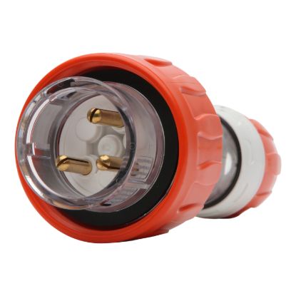 Picture of Plug - Straight 20A, 250V, 3-Round Pin, Quick Connect, Clear/Orange