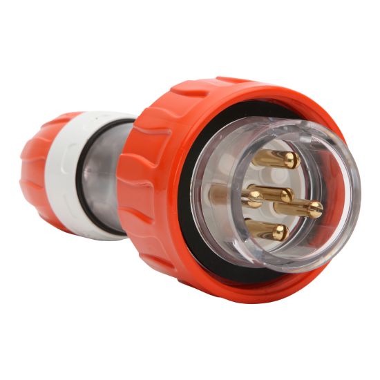 Picture of Plug - Straight, 16A, 500V, 5-Round Pin, Clear/Orange