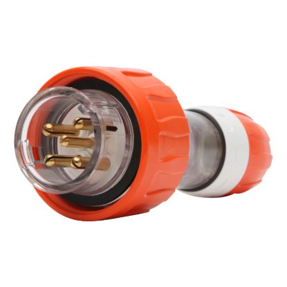 Picture of Plug - Straight, 16A, 500V, 5-Round Pin, Quick Connect Clear/Orange