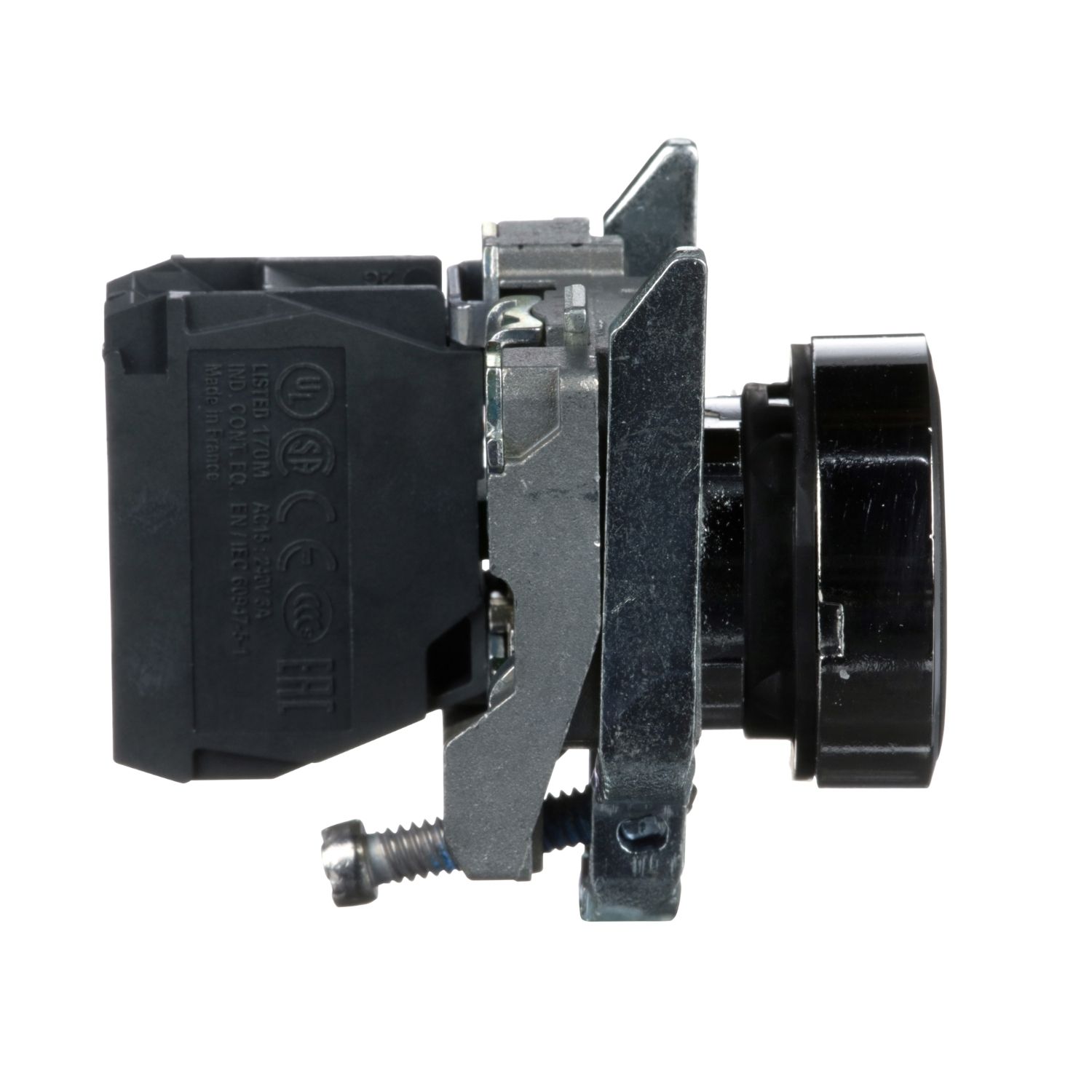 Picture of Push button, metal, Harmony XB4, flush, black, 22mm, spring return, unmarked, 1NO