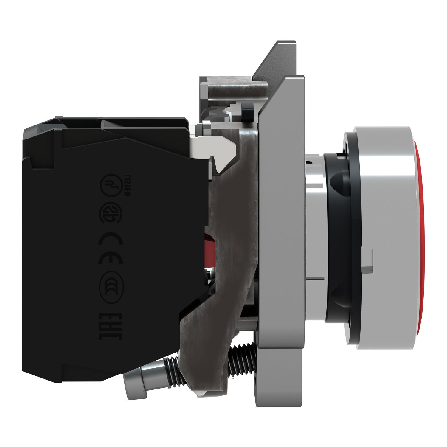 Picture of Push button, Harmony XB4, metal, flush, red, 22mm, spring return, unmarked, 1NC