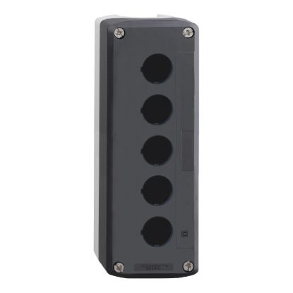 Picture of Empty enclosure, Harmony XALD XALK, plastic, dark grey lid, for push button 22mm, 5 cut outs