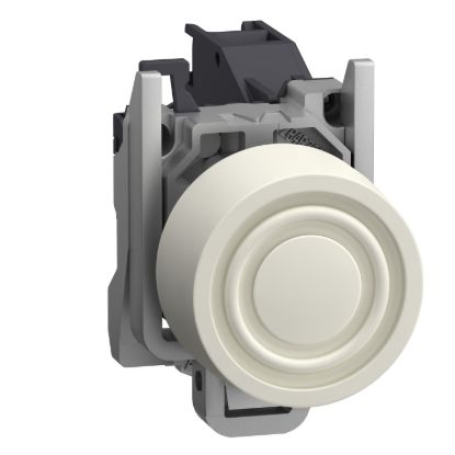 Picture of Complete push button, Harmony XB4 - ATEX D, white projecting with boot, metal, 22mm,  spring return, 1NO