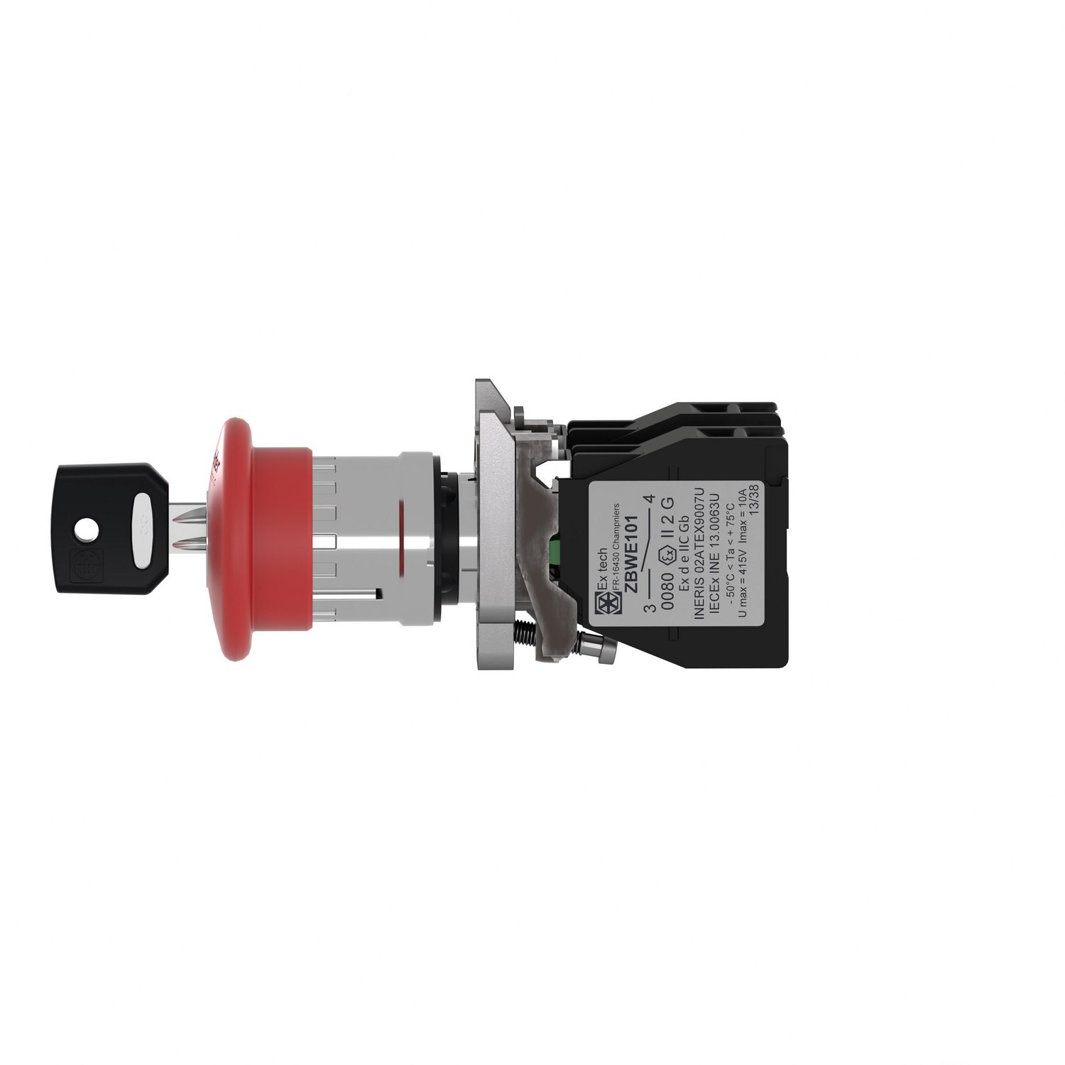 Picture of Complete emergency stop push button, Harmony XB4, Explosive atmosphere, 455 key RELEASE