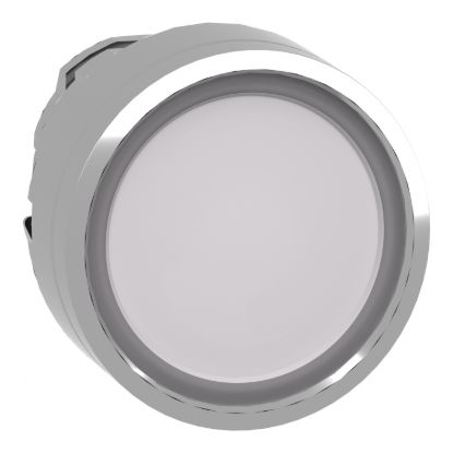 Picture of Head for illuminated push button, Harmony XB4, metal, white flush, 22mm, universal LED, spring return, plan lens