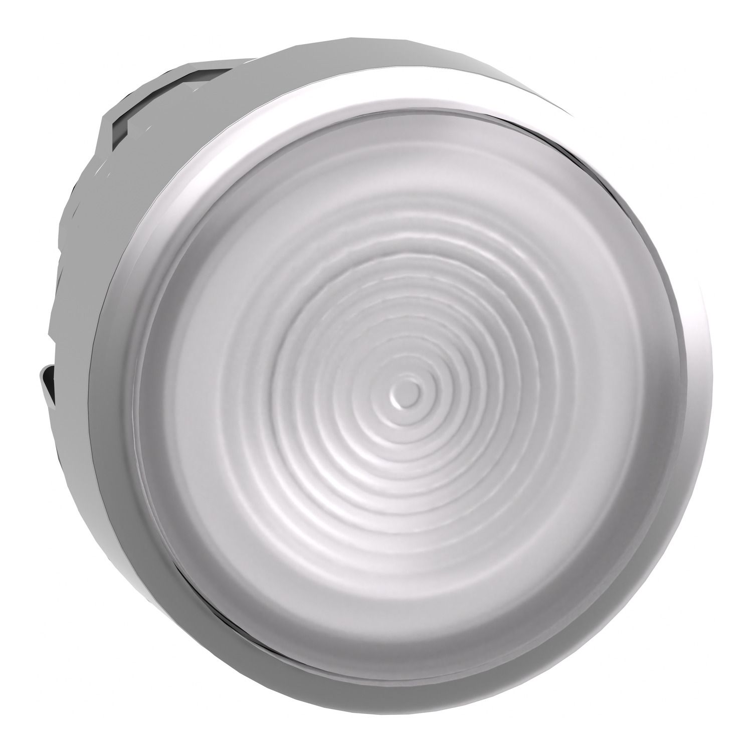 Picture of Head for illuminated push button, Harmony XB4, metal, white flush, 22mm, universal LED, spring return, grooved lens
