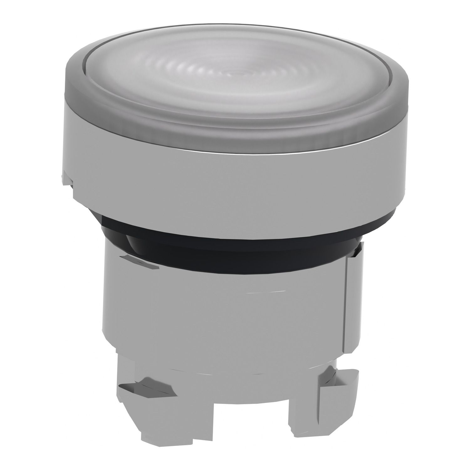 Picture of Head for illuminated push button, Harmony XB4, metal, white flush, 22mm, universal LED, spring return, grooved lens