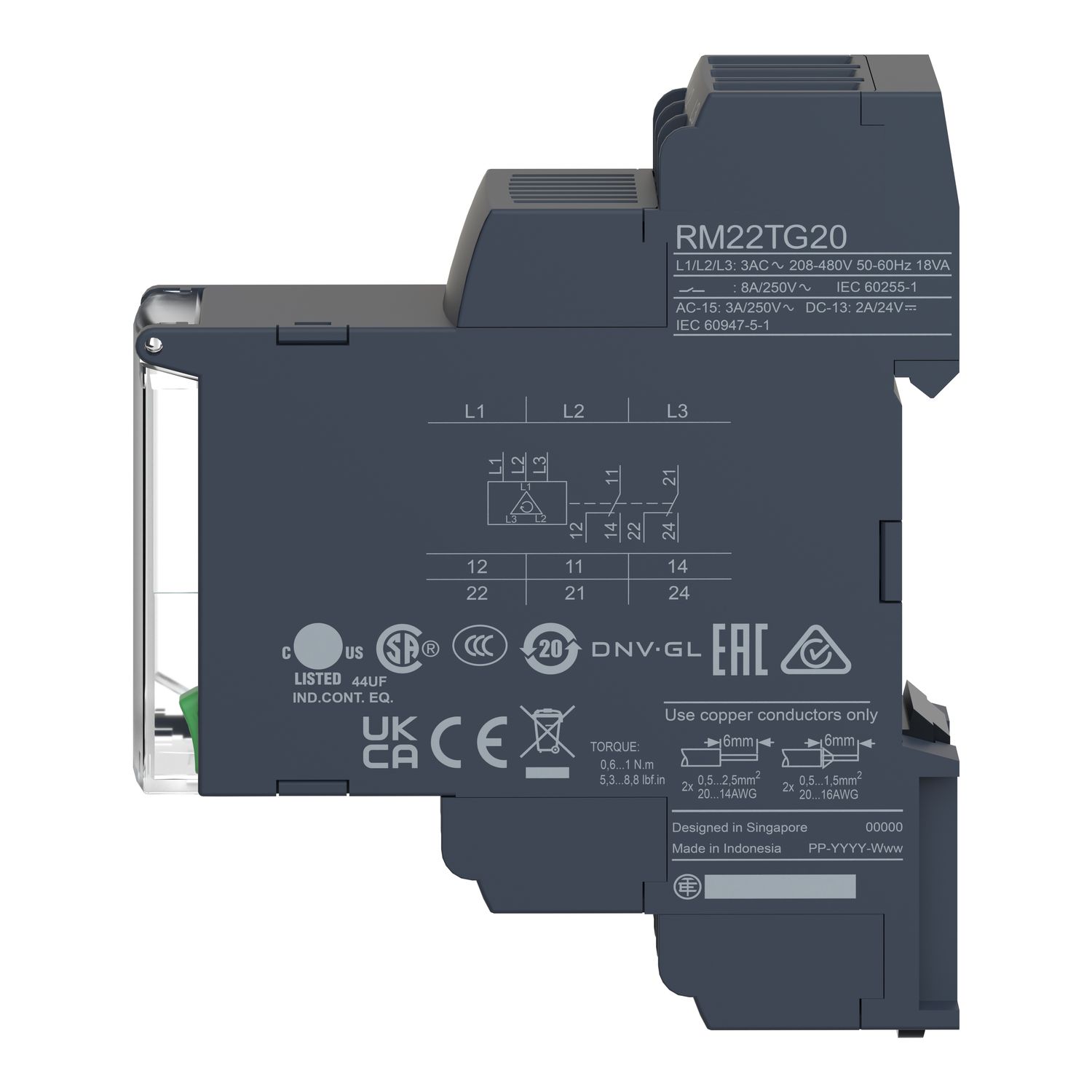 Picture of Harmony, Modular 3-phase supply control relay, 8A, 2 CO, 183…528VAC