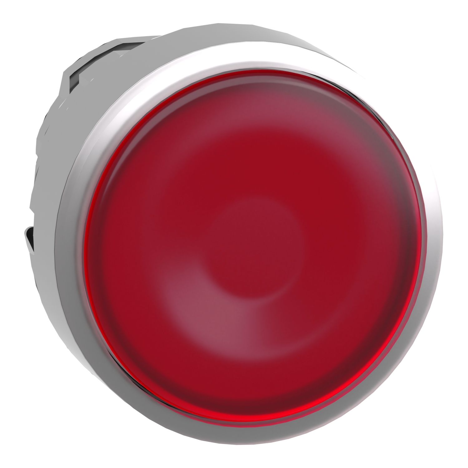 Picture of Head for illuminated push button, Harmony XB4, metal, red flush, 22mm, universal LED, spring return, plan lens, unmarked