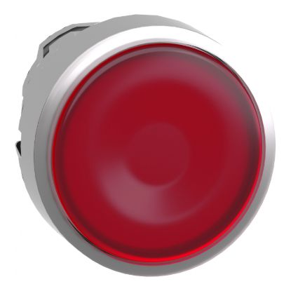 Picture of Head for illuminated push button, Harmony XB4, metal, red flush, 22mm, universal LED, spring return, plan lens, unmarked