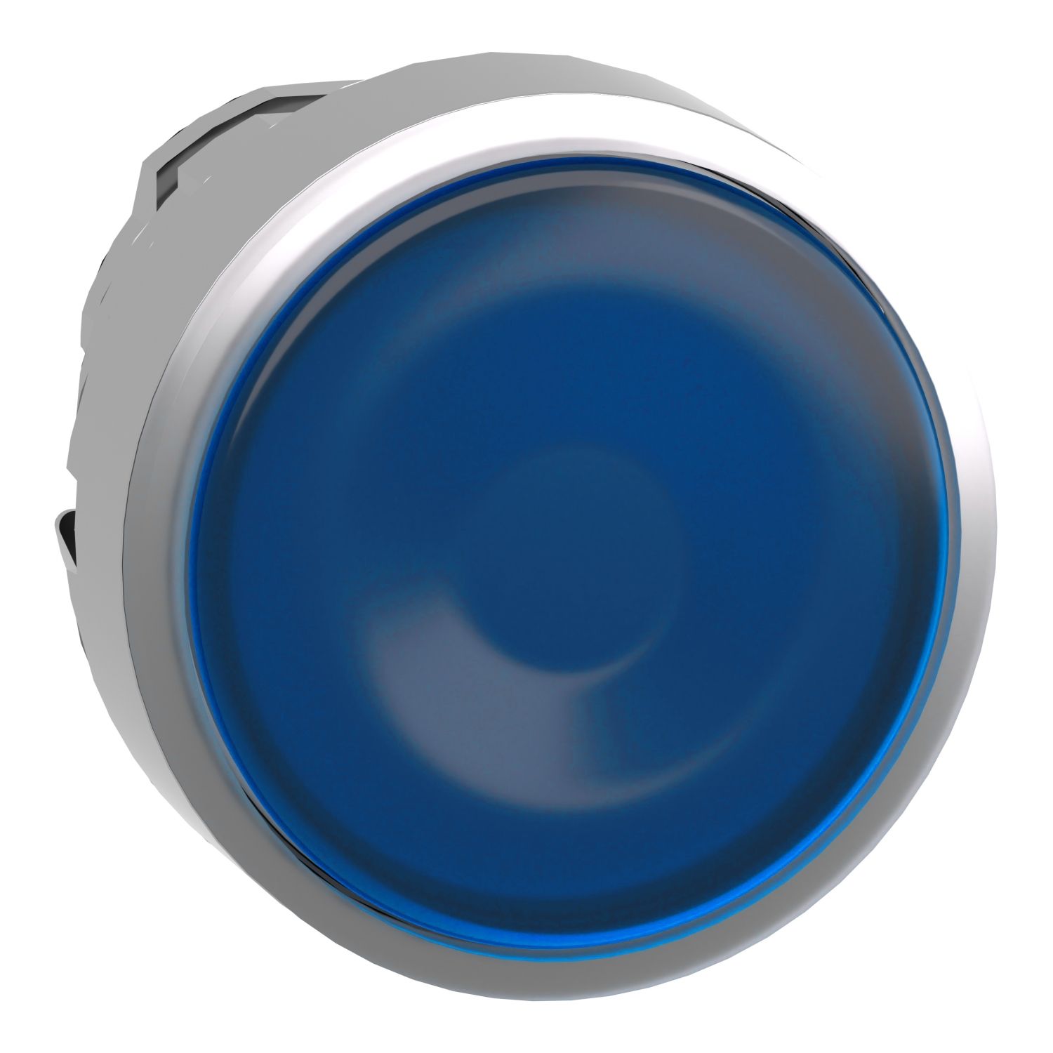 Picture of Head for illuminated push button, Harmony XB4, metal, blue flush, 22mm, universal LED, spring return, plan lens, unmarked