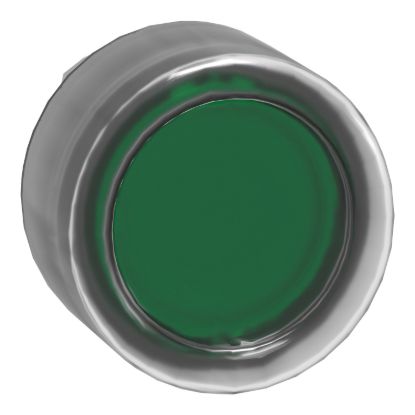 Picture of Head for illuminated push button, Harmony XB4, metal, green flush, 22mm, universal LED, spring return, clear boot