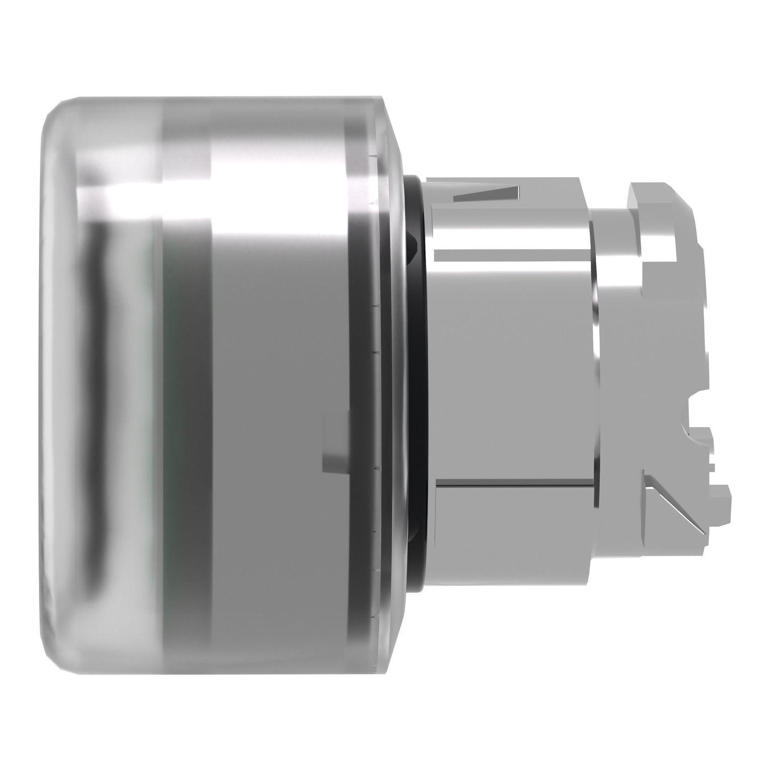 Picture of Head for illuminated push button, Harmony XB4, metal, green flush, 22mm, universal LED, spring return, clear boot
