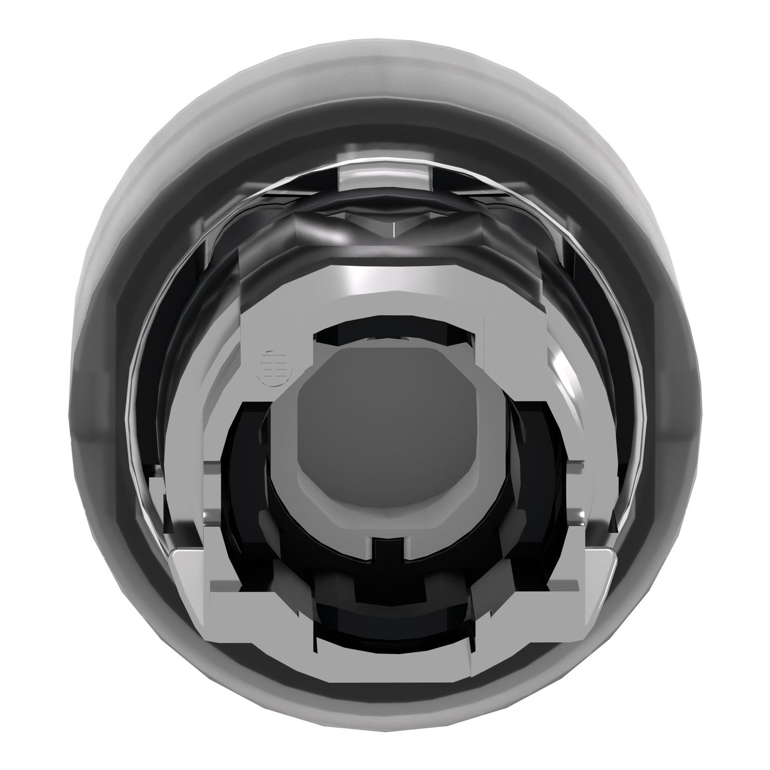 Picture of Head for illuminated push button, Harmony XB4, metal, red flush, 22mm, universal LED, spring return, clear boot, unmarked