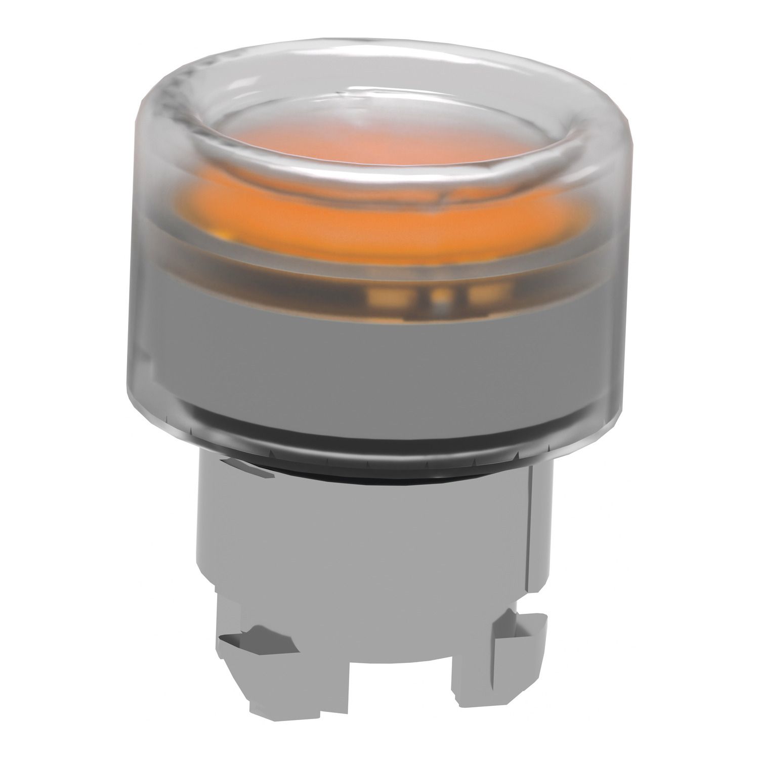 Picture of Head for illuminated push button, Harmony XB4, metal, orange flush, 22mm, universal LED, spring return, clear boot