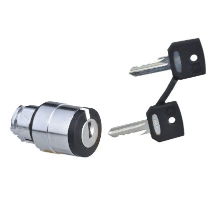 Picture of Key switch selector head, Harmony XB4, metal, black, 22mm, key 455, 3 positions, spring return from right to center, key withdrawal left