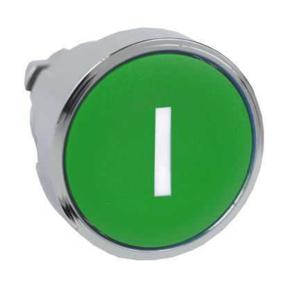 Picture of Push button head, Harmony XB4, metal, flush, green, 22mm, spring return, marked I