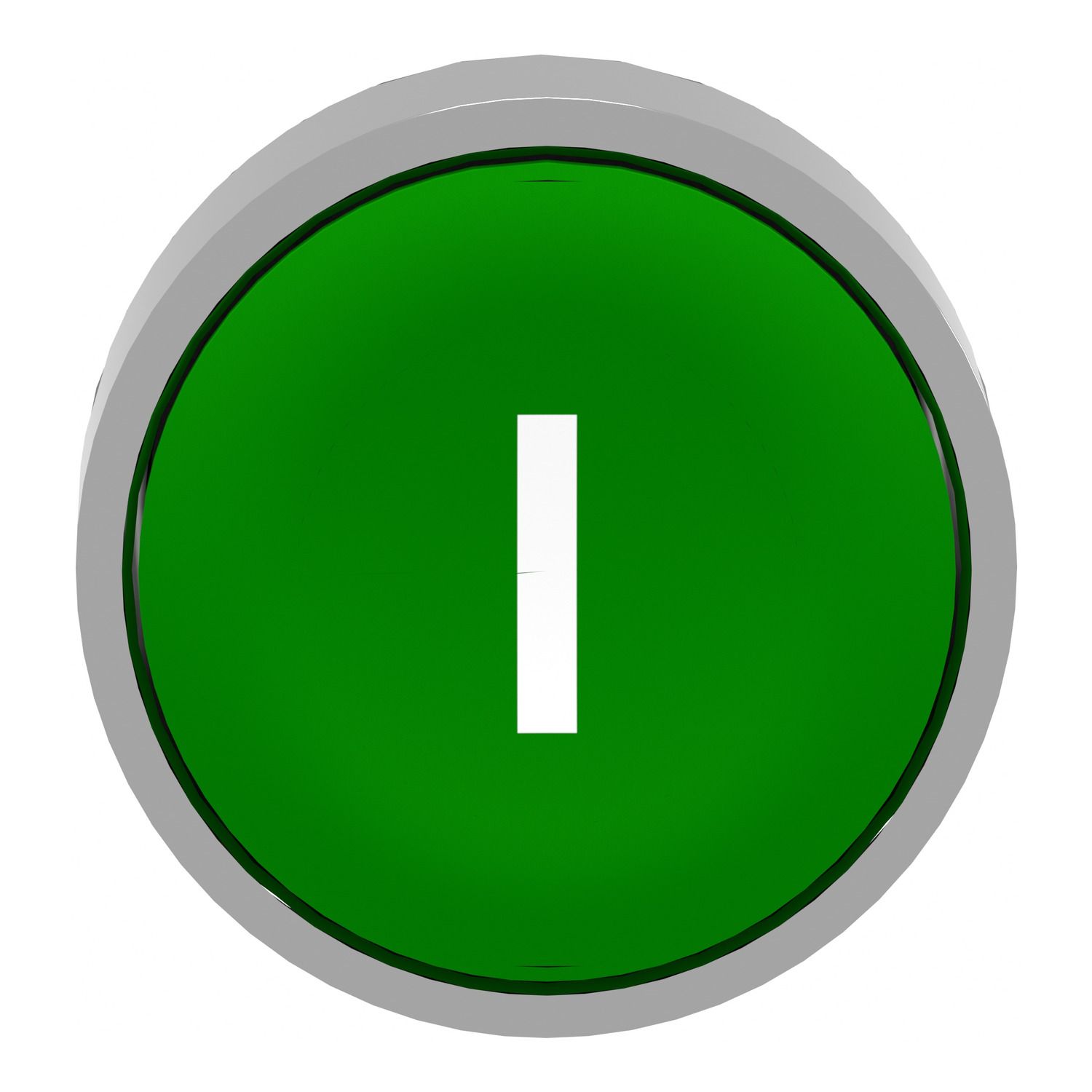 Picture of Push button head, Harmony XB4, metal, flush, green, 22mm, spring return, marked I