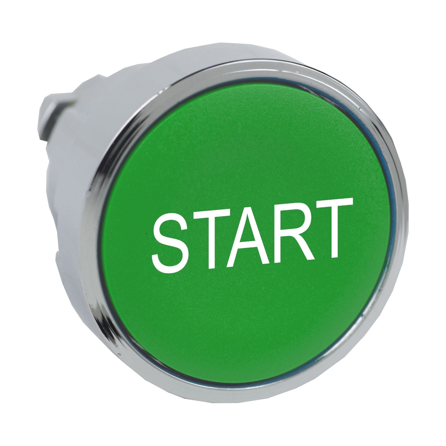 Picture of Push button head, Harmony XB4, metal, flush, green, 22mm, spring return, marked START