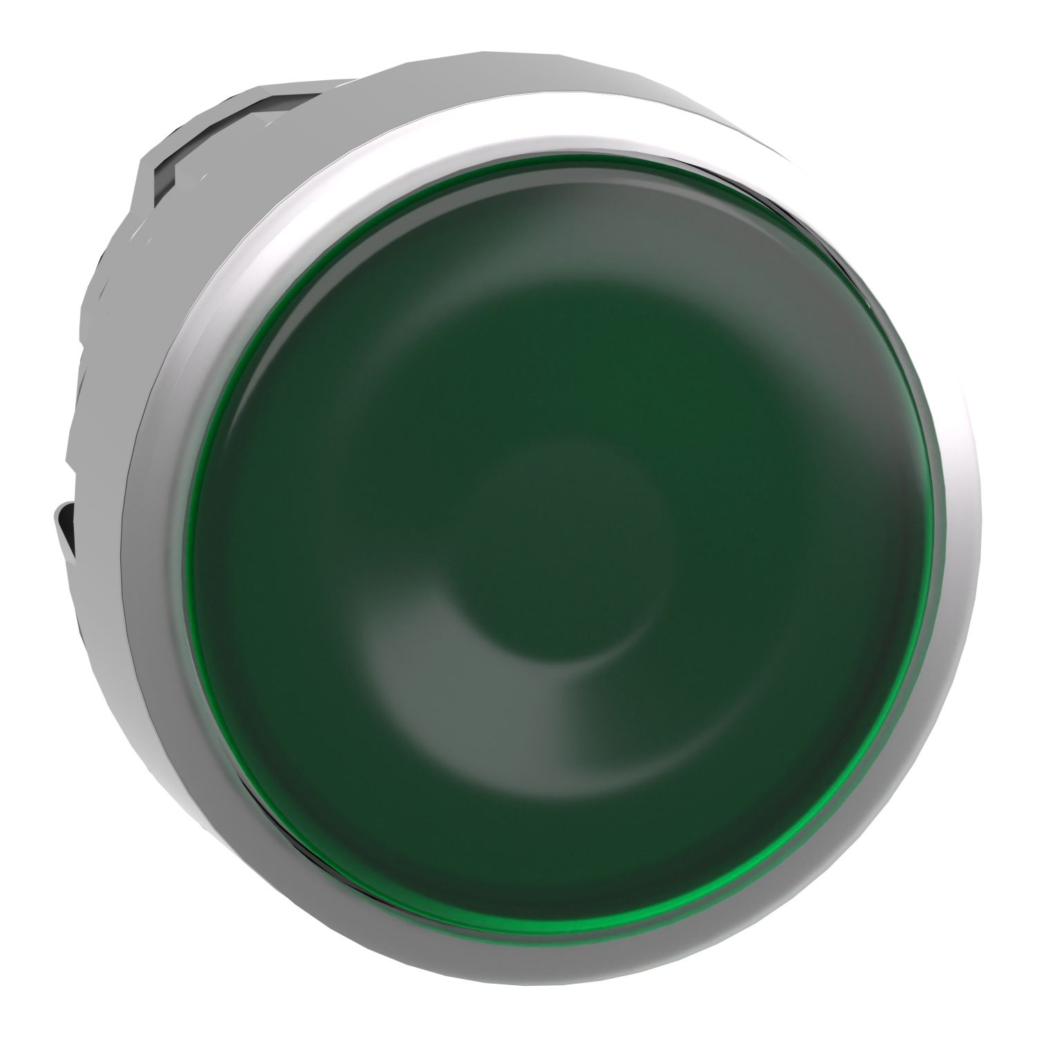 Picture of Head for illuminated push button, Harmony XB4, metal, green flush, 22mm, universal LED, for insertion legend