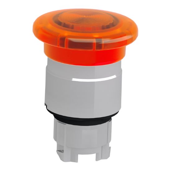 Picture of Head for illuminated push button, Harmony XB4, metal, orange mushroom 40mm, 22mm, universal LED, spring return, unmarked