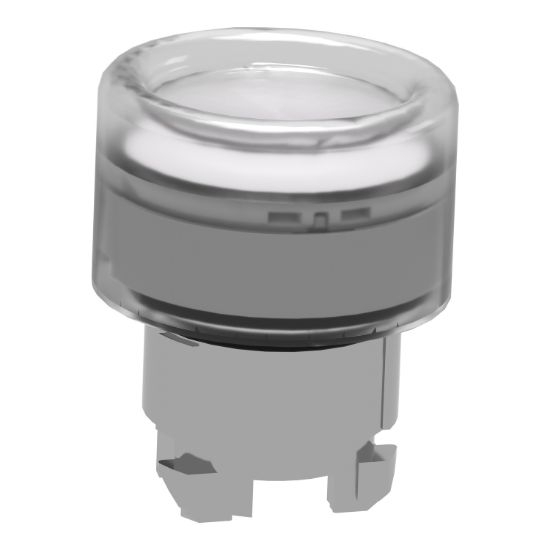 Picture of Head for illuminated push button, Harmony XB4, metal, white flush, 22mm, universal LED, spring return, clear boot