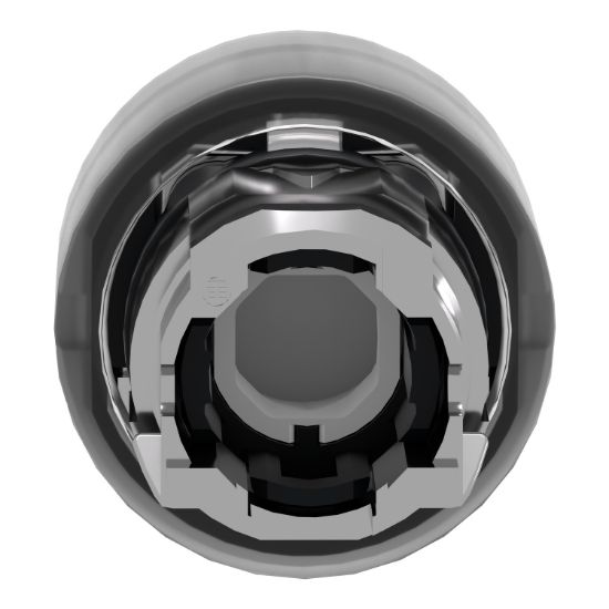 Picture of Head for illuminated push button, Harmony XB4, metal, green flush, 22mm, universal LED, spring return, clear boot