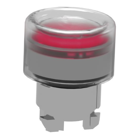 Picture of Head for illuminated push button, Harmony XB4, metal, red flush, 22mm, universal LED, spring return, clear boot, unmarked