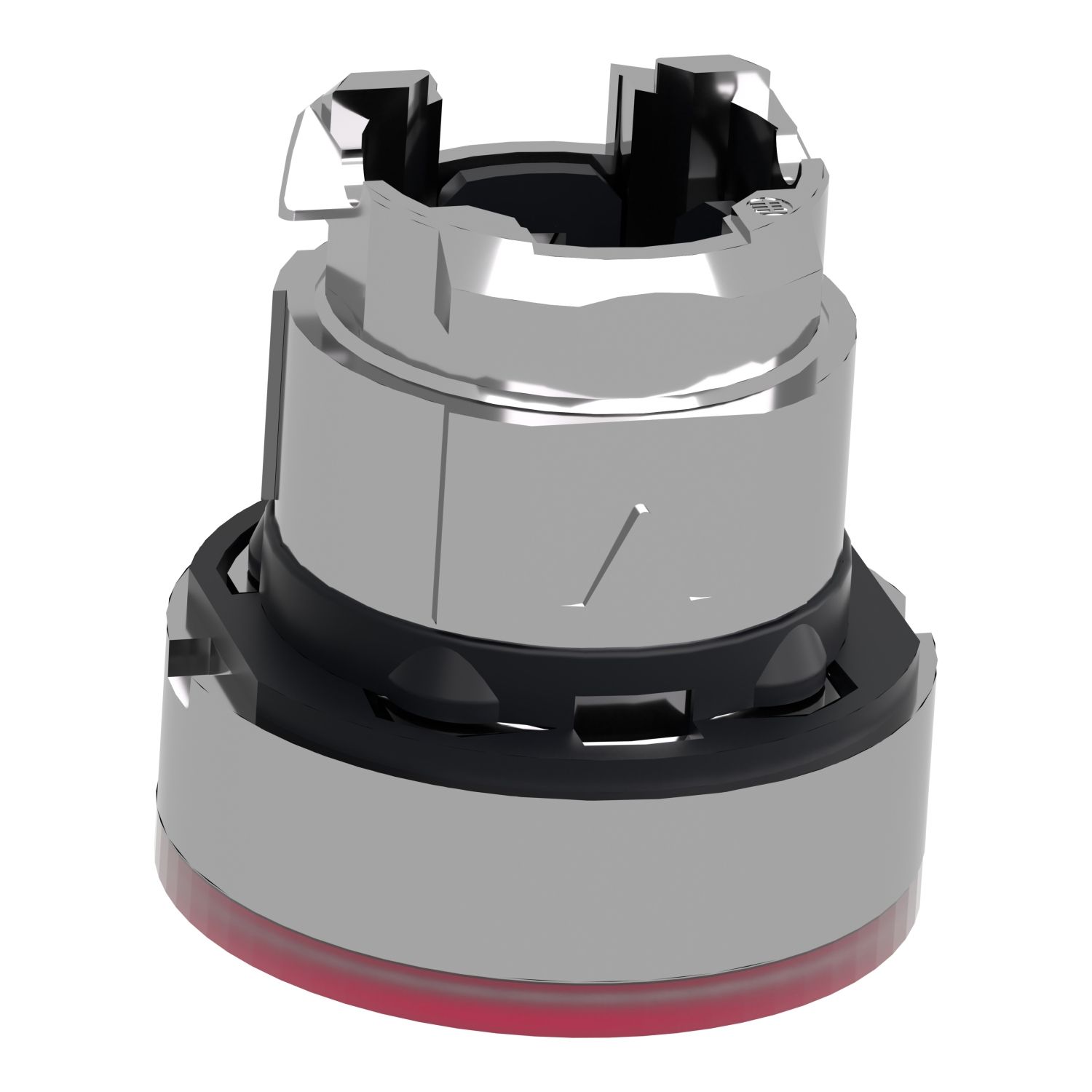 Picture of Head for illuminated push button, Harmony XB4, metal, red flush, 22mm, universal LED, spring return, for insertion legend