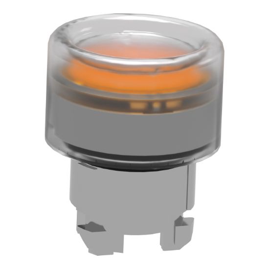 Picture of Head for illuminated push button, Harmony XB4, metal, orange flush, 22mm, universal LED, spring return, clear boot