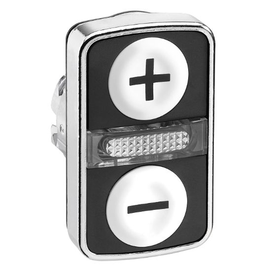 Picture of head for illuminated double headed push button, Harmony XB4, 2 white flush pushbuttons, 22mm, with marking