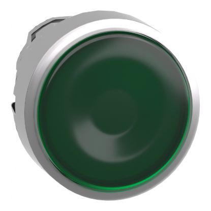 Picture of Head for illuminated push button, Harmony XB4, metal, green flush, 22mm, universal LED, for insertion legend