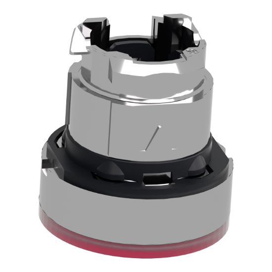Picture of Head for illuminated push button, Harmony XB4, metal, red flush, 22mm, universal LED, spring return, for insertion legend