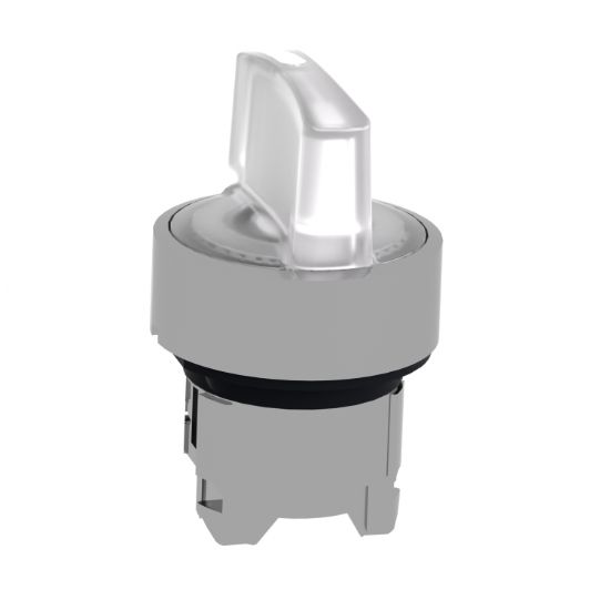 Picture of Head for illuminated selector switch, Harmony XB4, chromium metal, white handle, 22mm, universal LED, 3 positions, to center