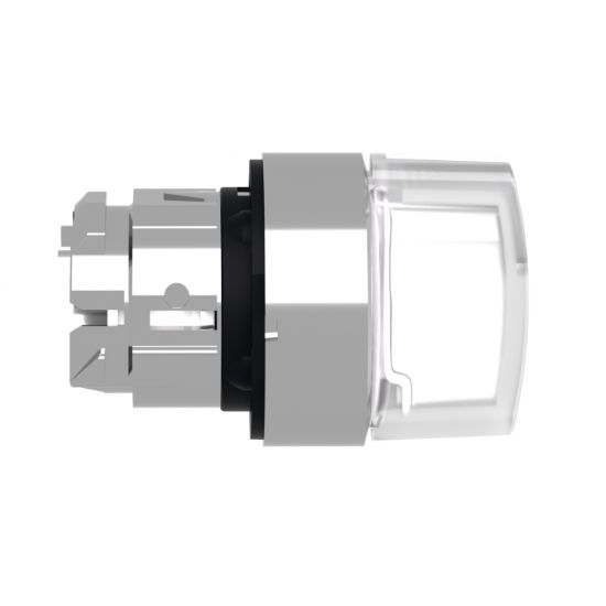 Picture of Head for illuminated selector switch, Harmony XB4, chromium metal, white handle, 22mm, universal LED, 3 positions, to center