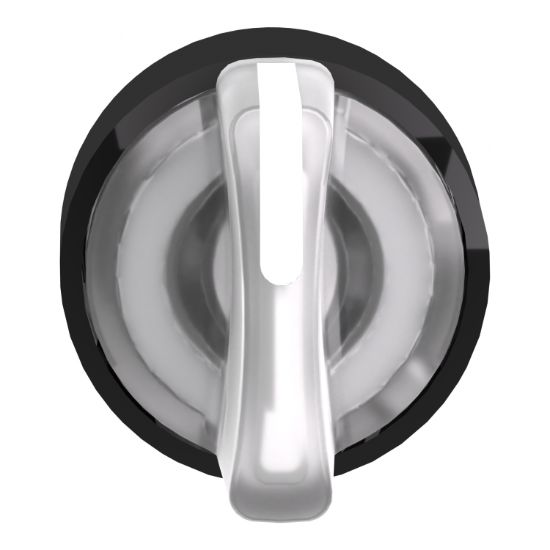 Picture of Head for illuminated selector switch, Harmony XB4, black metal, white handle, 22mm, universal LED, 3 positions, to center