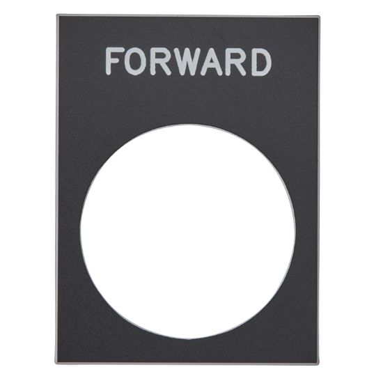 Picture of Marked legend, Harmony XAC, nameplate, 30 x 40mm, plastic, black, 22mm push button, white marked FORWARD