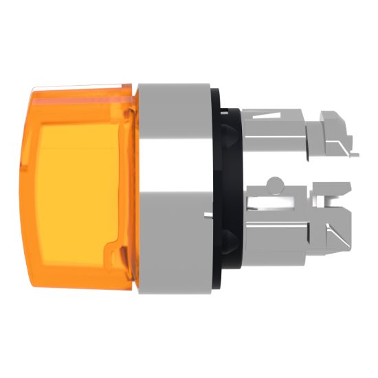 Picture of Head for illuminated selector switch, Harmony XB4, chromium metal, orange handle, 22mm, universal LED, 3 positions,