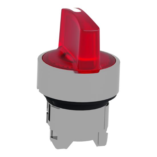 Picture of Head for illuminated selector switch, Harmony XB4, metal, red handle, 22mm, universal LED, 3 positions, right to center