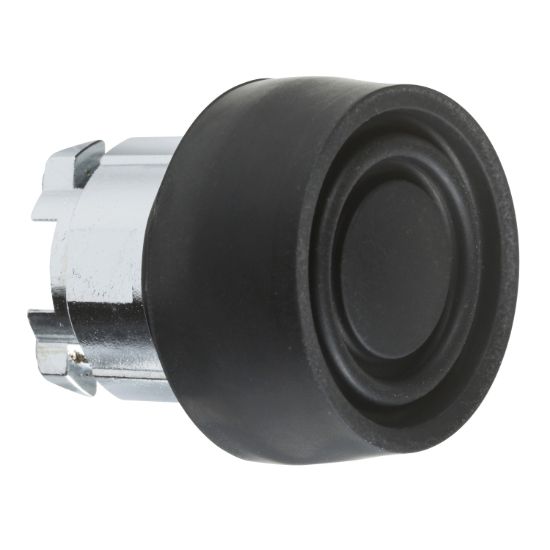 Picture of Push button head, Harmony XB4, metal, flush, black, 22mm, spring return, coloured boot, unmarked
