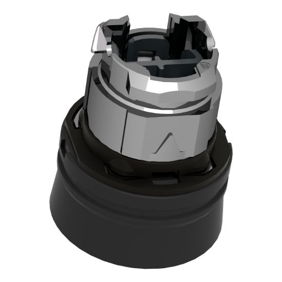 Picture of Push button head, Harmony XB4, metal, flush, black, 22mm, spring return, coloured boot, unmarked