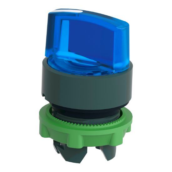 Picture of Head for illuminated selector switch, Harmony XB5, plastic, blue handle, 22mm, universal LED, 2 positions, spring return