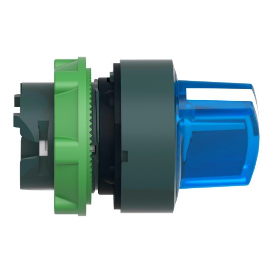 Picture of Head for illuminated selector switch, Harmony XB5, plastic, blue handle, 22mm, universal LED, 2 positions, spring return