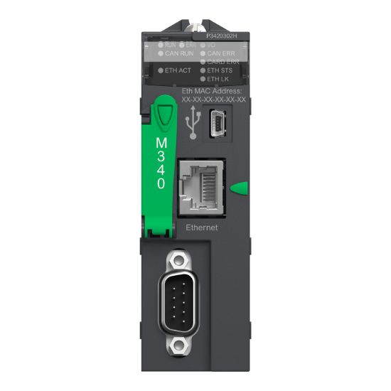 Picture of processor, Modicon M340, max 1024 discrete, 256 analog IO, CANopen, Ethernet, for severe environment