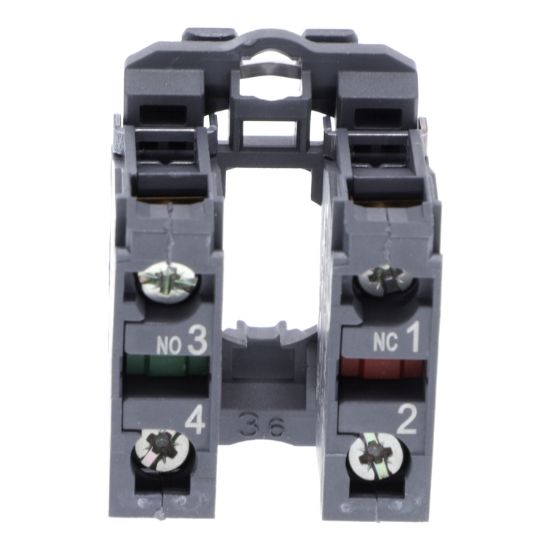 Picture of Single contact block with body fixing collar, Harmony XB5, plastic, screw clamp terminal, 1NO+1NC