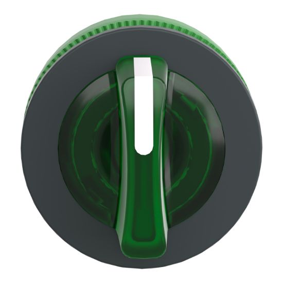 Picture of Head for illuminated selector switch, Harmony XB5, plastic, green handle, flush mounted, universal LED, 3 positions