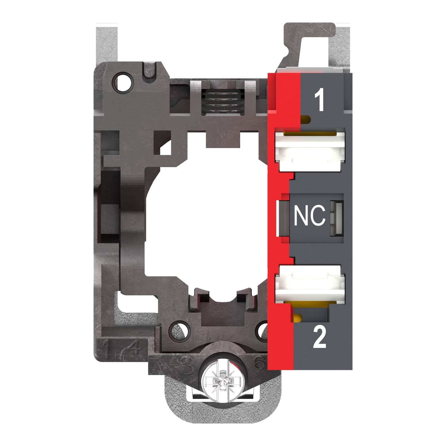 Picture of Complete body contact assembly, Harmony XB4, single contact, with fixing collar, metal, 1 NC, compact push in terminals